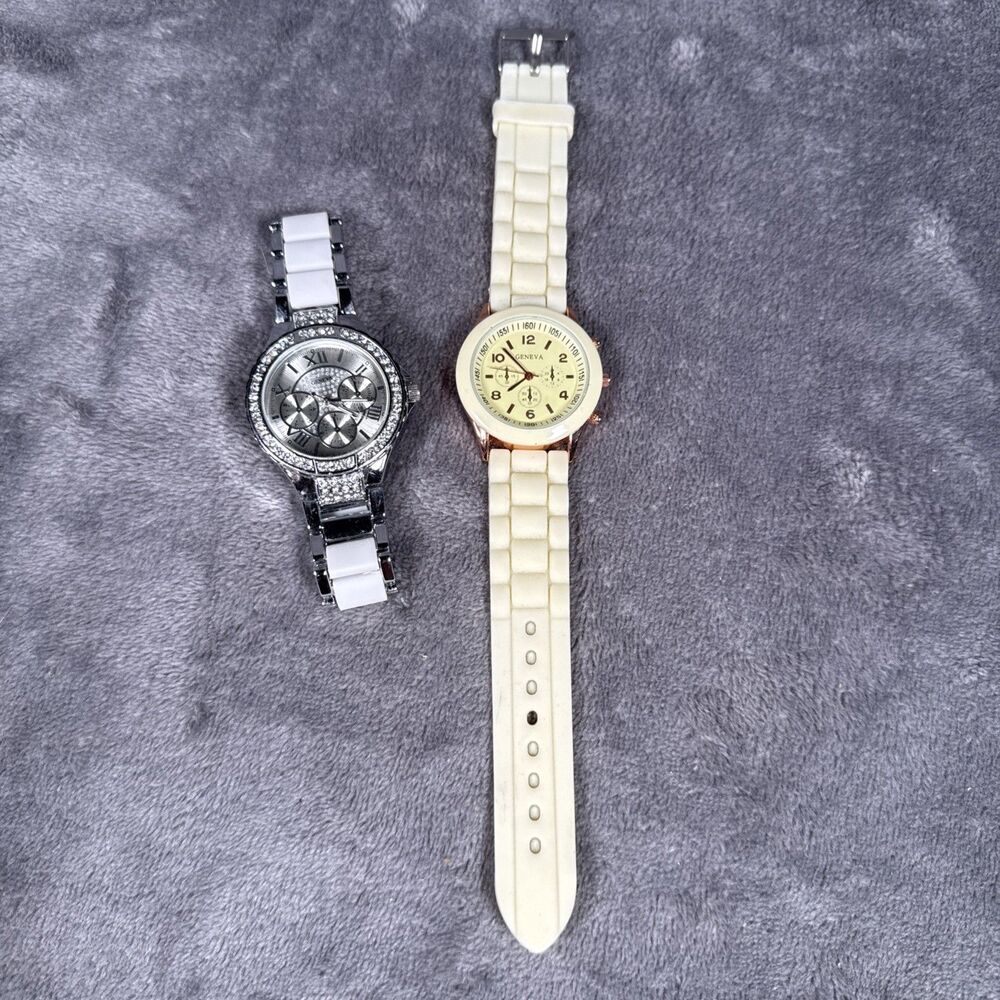 2 Women's Watches Geneva. Need Batteries. Rhinestones. Silicone Band. Untested.